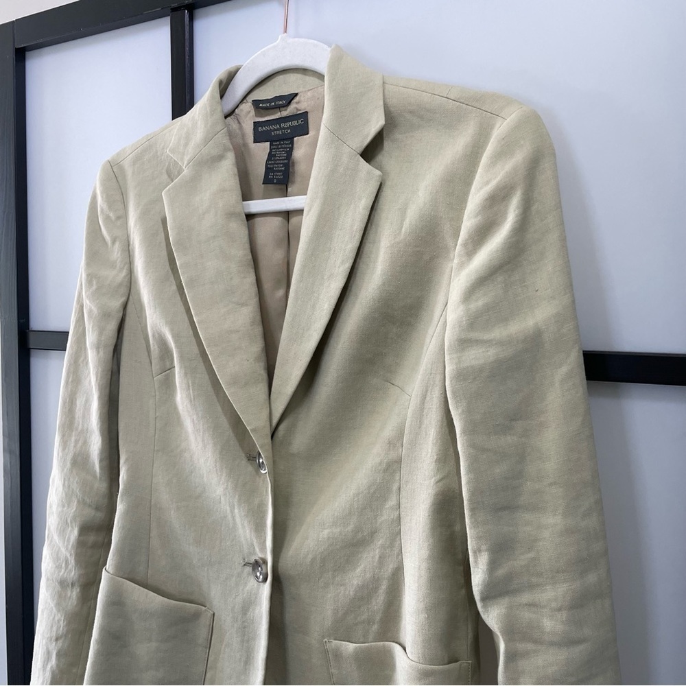 [0] Banana Republic Stretch Beige Linen & Rayon Blend Blazer Made In Italy - Picture 7 of 10